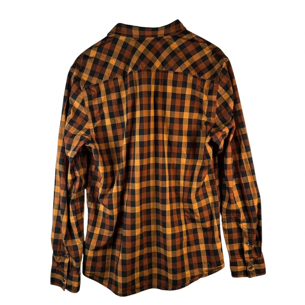 Guess Men's L Brown Orange Plaid Shirt Slim‎ Fit Heritage Retro Casual